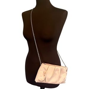 Vintage La Regale Champagne Satin Evening Bag Silver Chain Crossbody Strap